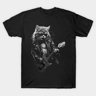 Rock & Roll Music Concert Festival Cat Rock Guitar T-Shirt